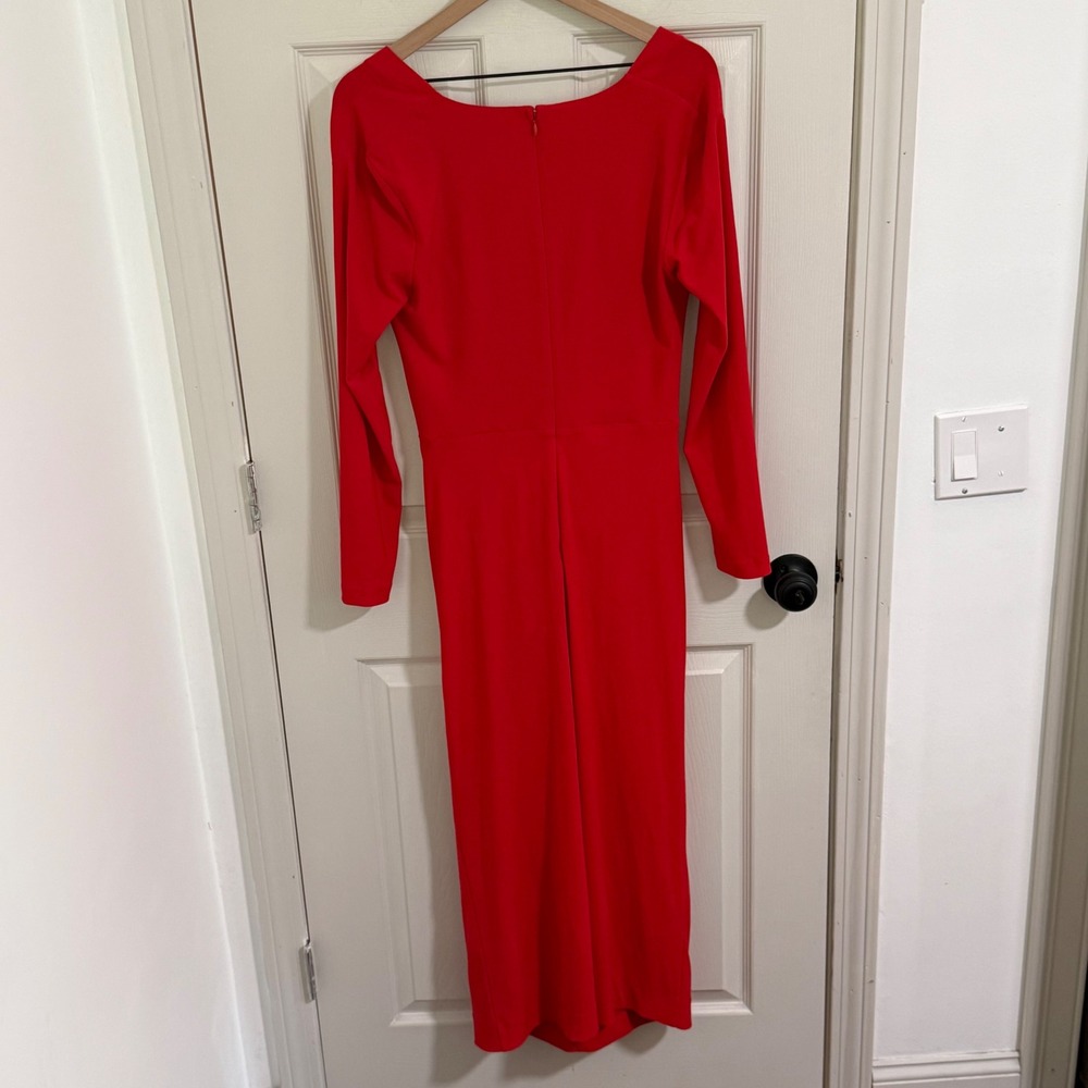 Solace London Lorena Midi Dress Women 8 Red Plunge Knot Draped Cocktail Formal - Picture 5 of 14